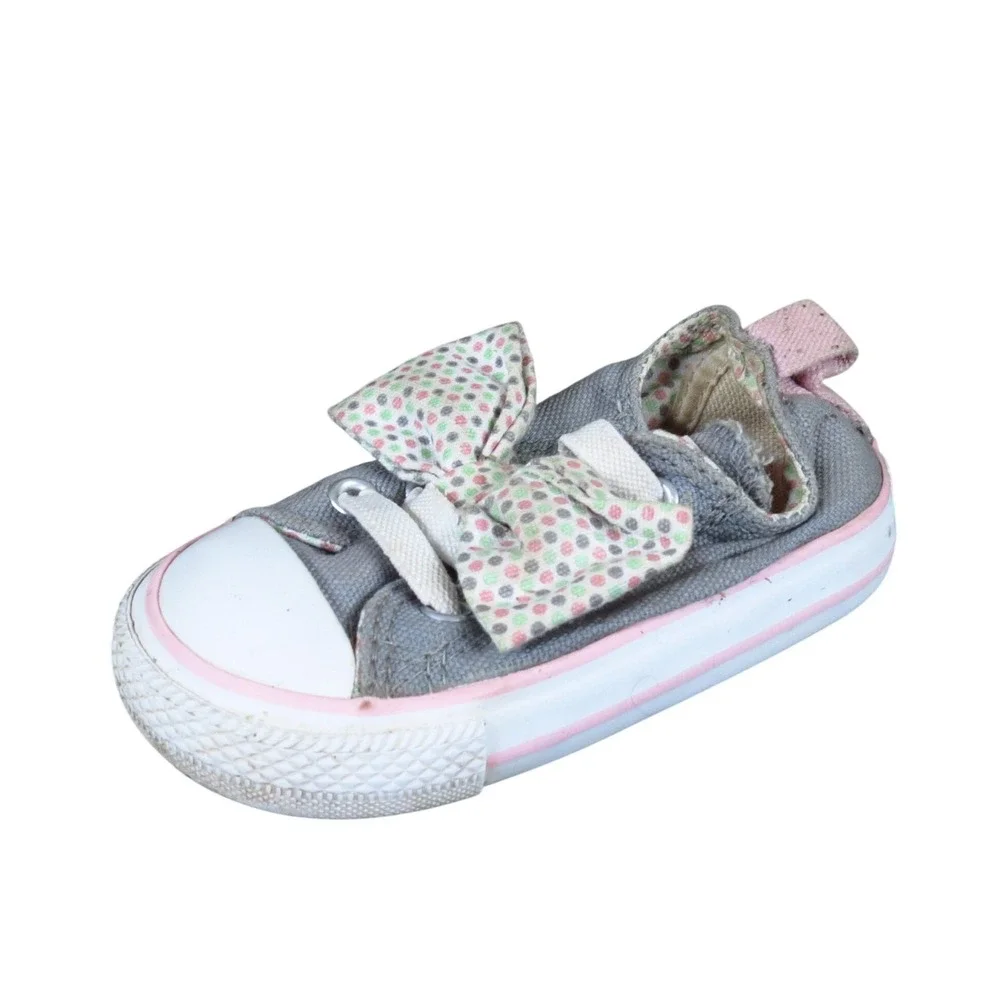 Converse Chuck Taylor All Star Girls Shoe Size 5 Toddler Casual Grey Pink‎ Bow